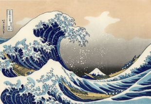 La Grande Vague de Kanagawa de Hokusai, illustrant le poème de Lee-Carlo Barret pour la 3e scène du Chat noir